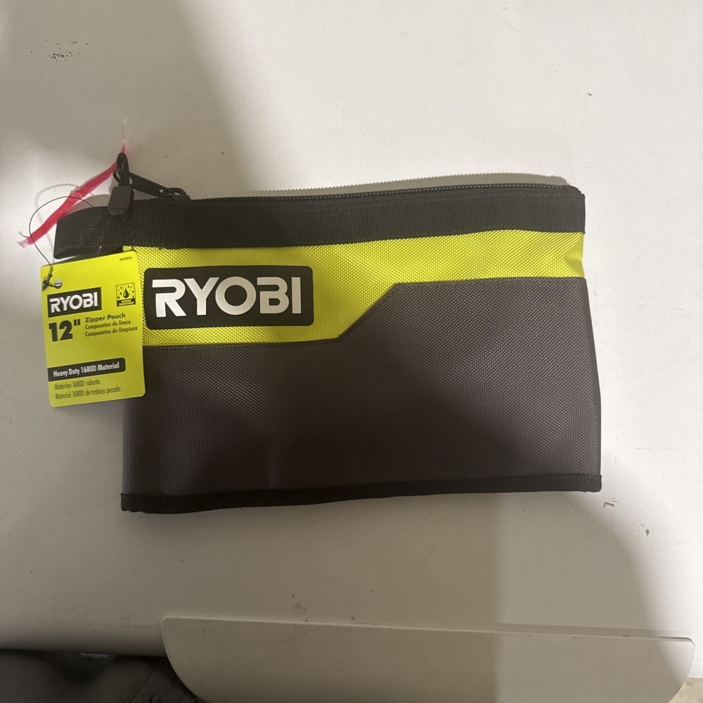 Ryobi Waterproof 12 In. Zipper Utility Pouch for Tools, Multi-Purpose Bag